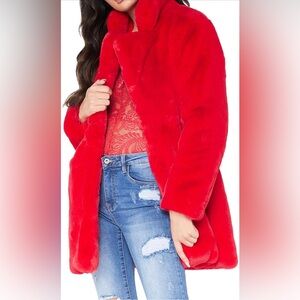NWOT Women's Red Faux Fur Coat
